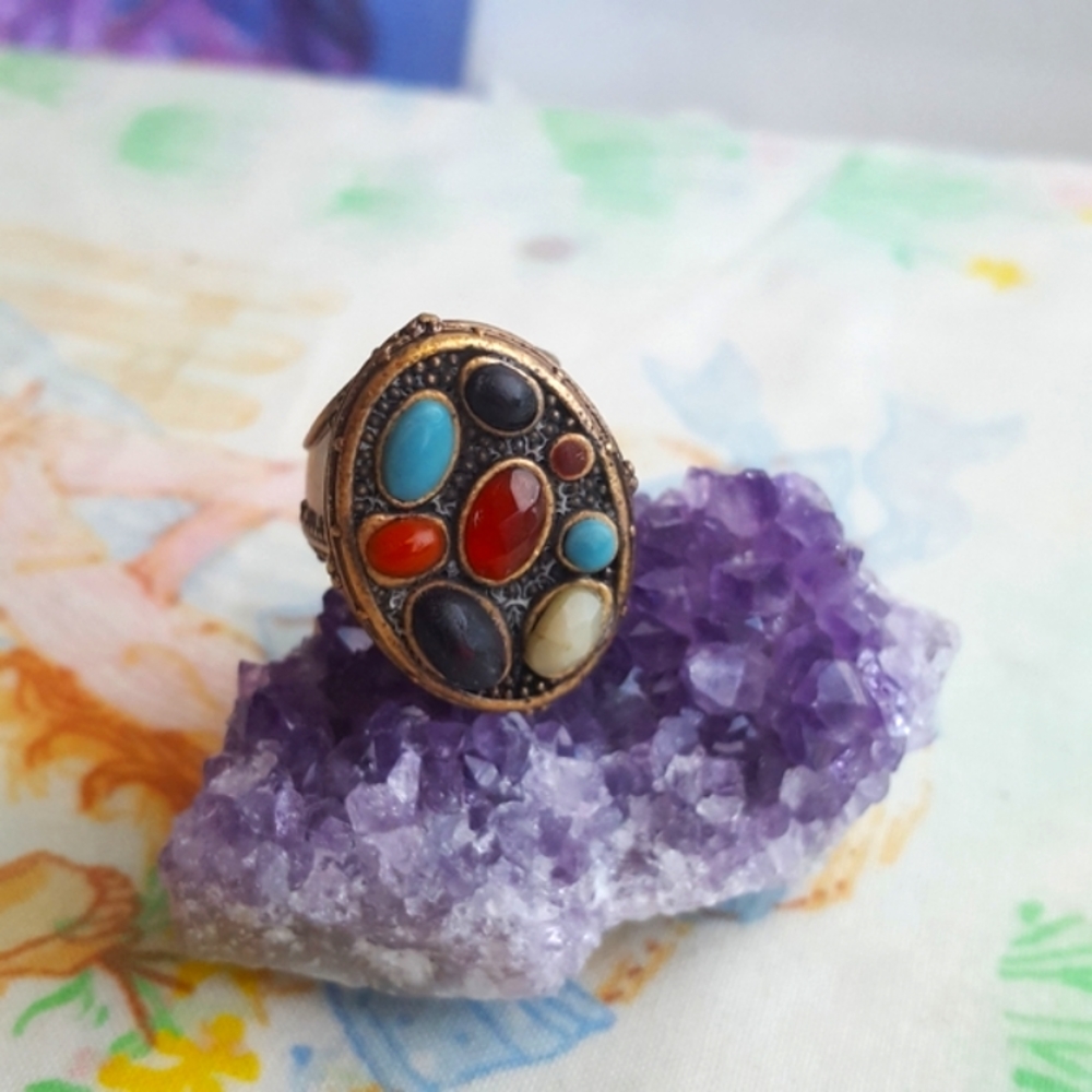 🌙Vintage Retired Lucky Brand Indian Road Trip Gemstone Ring